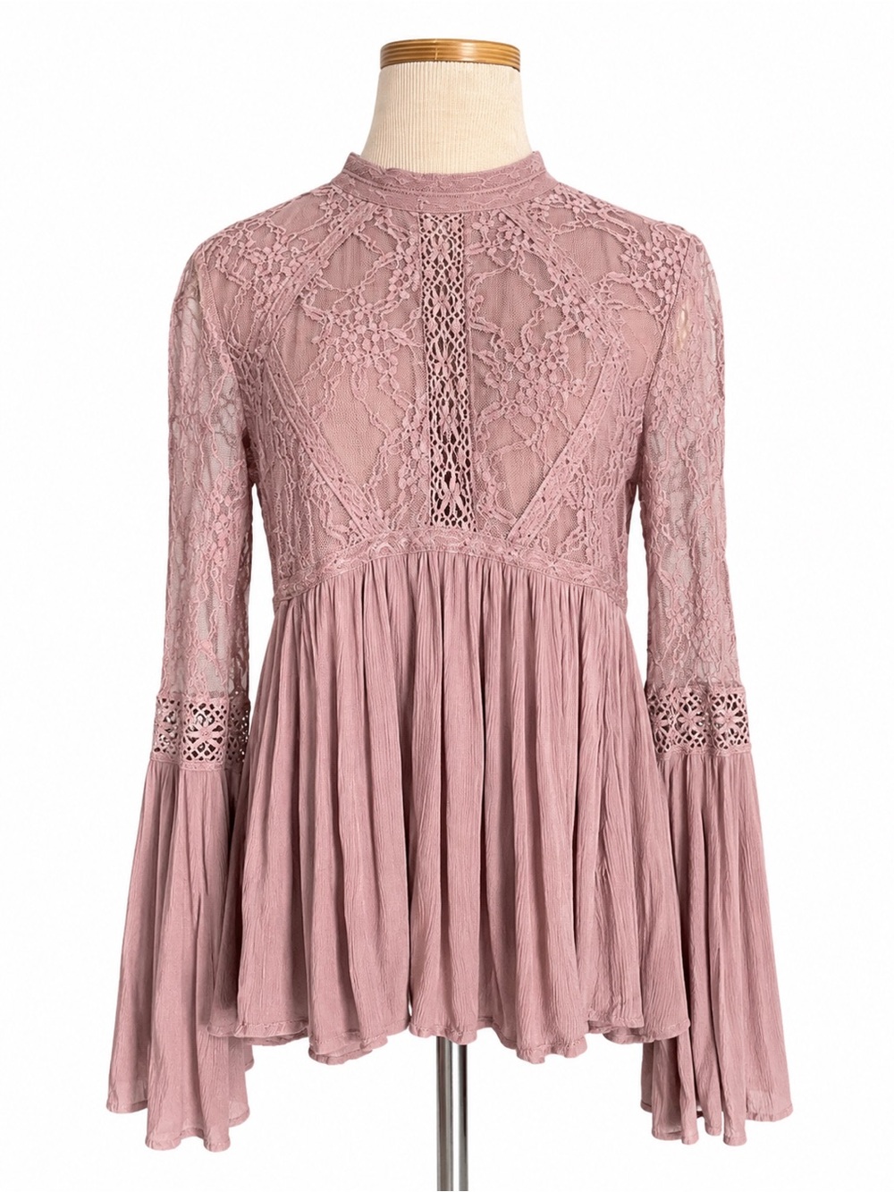 American Eagle Lace Boho Blouse mauve pink XS Crochet Fairycore